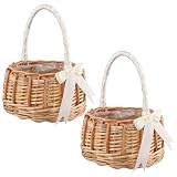 Blumenkorb mit Schleife, 2 Stk.Weidenkorb,15x19cm Klein Rattan Picknickkorb