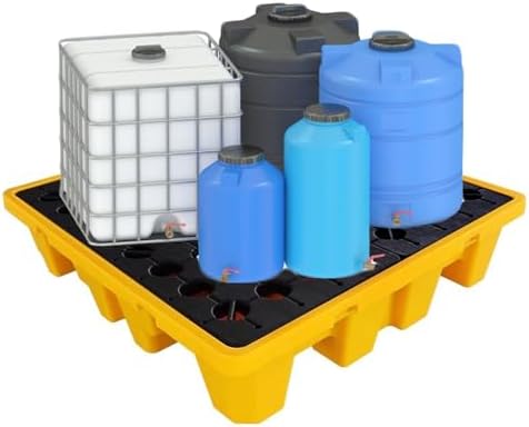 Modular Spill Containment Pallet, Stackable 33x33x5.8cm Polyethylene Tray for 1/2 Drum, Leak-Proof Oil Drum Platform with Grating, Perfect for Safe Spill Control