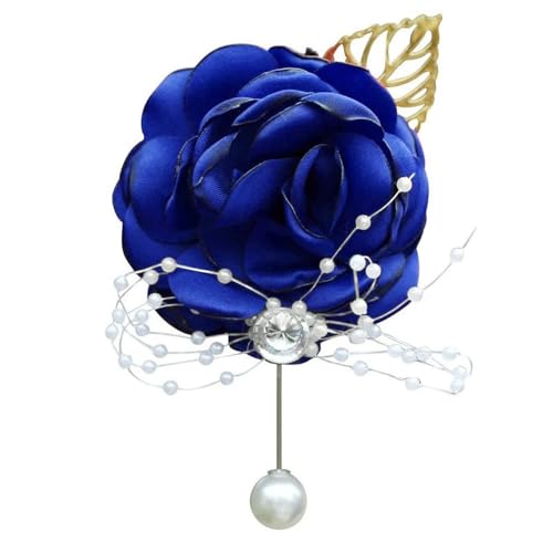 WANLIAN Blue Bridesmaid Wrist Corsage Wedding Flowers Prom Rose Corsage and Boutonniere Set for Wedding Party Prom Wedding Ceremony Anniversary Set of 2(Blue) - Thumbnail 4