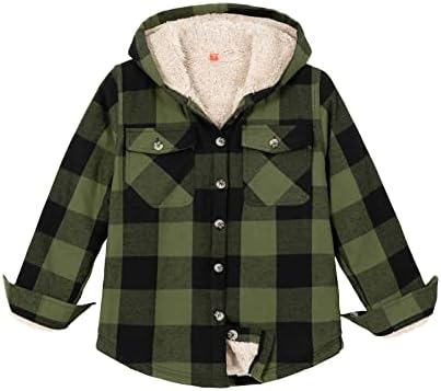 ZENTHACE Kids Boys Flannel Hoodie Sherpa Fleece Lined Flannel Jacket Hooded Flannel Plaid Shirt Jacket with Hood AG M Size 7-8