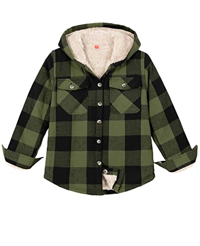 Image of ZENTHACE Boys Sherpa Fleece Lined Flannel Plaid Button Down Shirt Jacket,Hooded Flannel Shirt with Hand Pockets