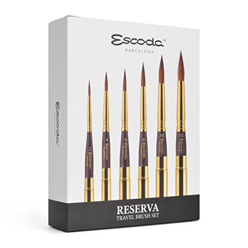 Escoda 1240 Reserva Series Artist Watercolor 6 Travel Brush Set, Pure Kolinsky Tajmyr