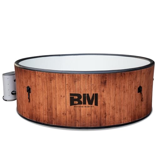 Beyond Marina Inflatable Hot Tub, 7 Person Outdoor Portable Spa, Drop Stitch Wood Grain Hot Tub with Bubble Massage System for Home and Personal Relaxation, Fast Heating, Foam Mats