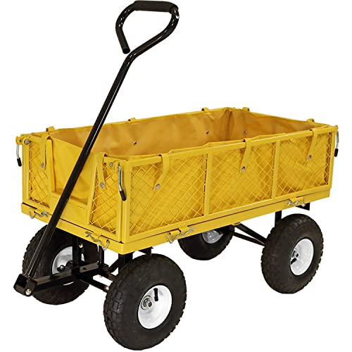 Sunnydaze Utility Steel Garden Cart With Liner, Outdoor Lawn Wagon With Removable Sides, Heavy-Duty 400 Pound Capacity, Yellow #TOP9