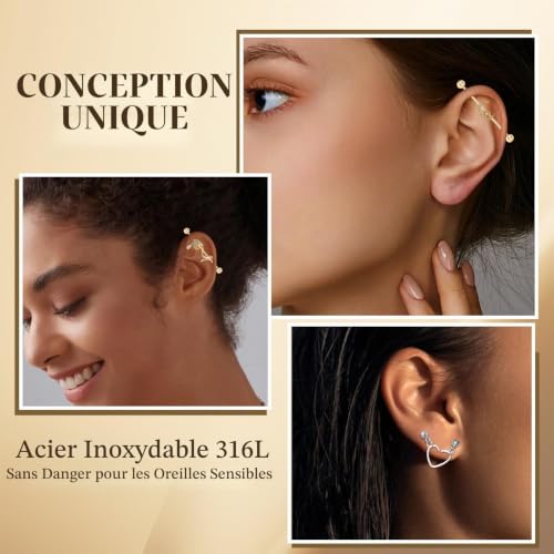 XSDSLS Piercing Industriel Acier inoxydable Barre Industrielle Piercing Boucles d'Oreilles Industrielles Cartilage Helix Boucles d'Oreilles pour Femme (Argent-2) – vue 3