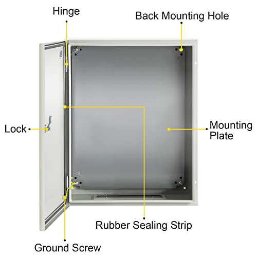 VEVOR NEMA Steel Enclosure, 20 x 16 x 6'' NEMA 4X Steel Electrical Box, IP66 Waterproof & Dustproof, Outdoor/Indoor Electrical Junction Box, with Mounting Plate by VEVOR - Image 9