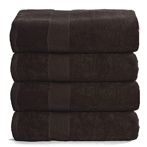 Belizzi Home 4 Pack Bath Towel Set 27X54, 100% Ring Spun Cotton, Ultra Soft Highly Absorbent Machine Washable Hotel Spa Quality Bath Towels For Bathroom, 4 Bath Towels - Chocolate Brown #TOP9