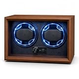 RQQM Automatic Watch Winder for Men and Women, Dual Watch Winder with Quiet Motor, 4 Rotation Mode Settings, Wood Grain Case with Glass Door, Ideal Gift for Him/Her