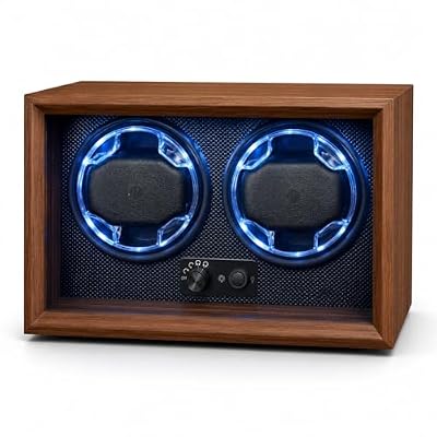 RQQM Automatic Watch Winder for Men and Women, Dual Watch Winder with Quiet Motor, 4 Rotation Mode Settings, Wood Grain Case with Glass Door, Ideal Gift for Him/Her