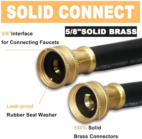 Aain 50FT 5/8 Heavy Duty Flexible Durable Rubber Garden Hose with Brass Fittings Kink Free Leakproof for Gardening Agriculture Car Washing Black - Thumbnail 3