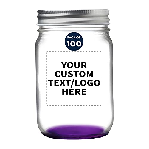 DISCOUNT PROMOS 100 Decorating Mason Jars Set, 12 oz. - Customizable Text, Logo - Canning, Aluminum Lid - Purple