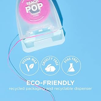 REACH POP Dental Floss, Cinnamon, Plaque Remover for Teeth, Shred Resistant, Vegan Wax, Cruelty Free, Eco Friendly Packaging, Oral Care, PFAS Free, for Adults & Kids, 1 Pack, 54.6 yd