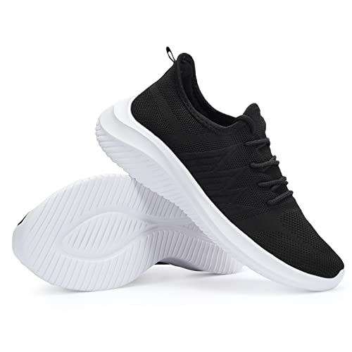 Men's Road Running Shoes Fashion Sneakers Ultra Light Mesh Walking Shoes Breathable Comfortable Casual Knit Workout Shoes Black Size8 #TOP5