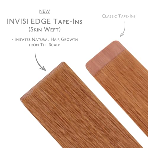 Image of WENNALIFE Invisi Edge Tape in Hair Extensions Human Hair | 22 Inch 50g 20pcs Auburn Ginger Invisi Remy Hair tensions Natural Seamless Injected Tape Ins Straight