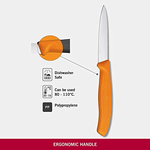 Image of Victorinox Swiss Made Stainless Steel Swiss Classic Paring Knife, Kitchen Tools, Kitchen Items, 8 cm Straight Edge, Orange, 6.7606.L119
