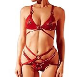 DZWFDC Women's Harness Bra Leather Bodysuit Garter Belt Sexy Goth Suspender Cage Waist BDSM Bondage Lingerie Adult Strap (Color : Wig D, Size : One Size)