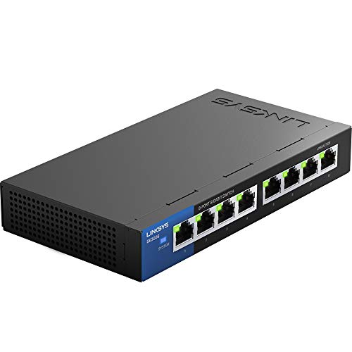 Linksys Se3008: 8-Port Gigabit Ethernet Unmanaged Switch, Computer Network, Auto-Sensing Ports Maximize Data Flow For Up To 1,000 Mbps (Black, Blue) #TOP1