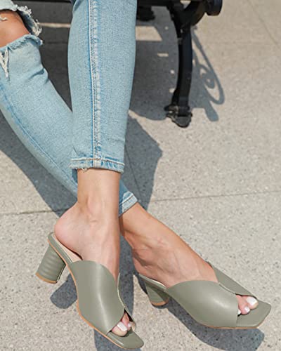 Viandso Summer Sandals For Women Square Open Toe Chunky Round Heeled Slip-On Mules Slides Comfy Heels #TOP4