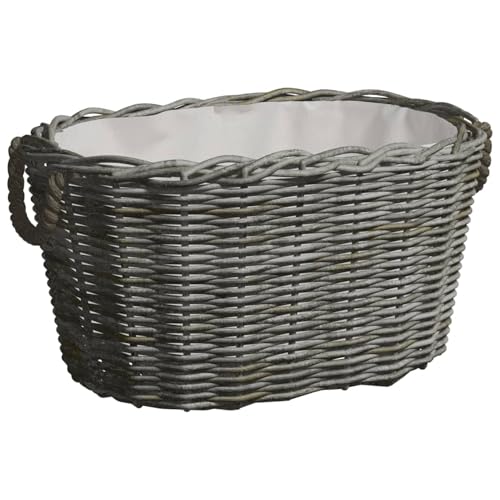 Rantry Panier à bois avec poignées de transport - Panier à bois de chauffage - Panier à bois de cheminée - Panier de rangement pour bois de cheminée - 60 x 40 x 28 cm - Gris - Osier