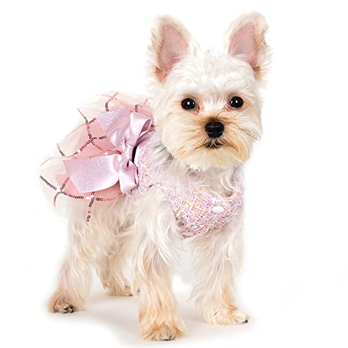 Yikeyo Hundekleid Rosa Tüll Hundekleider für kleine Hunde Hunde Outfit Fliege Mädchen Hund Kleidung Haustier Bekleidung für Geburtstag Hochzeit Urlaub (Rosa, Small) Cover