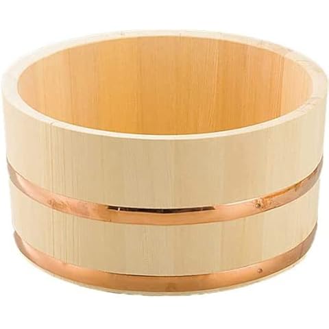 Made in Japan, Hinoki Oke Pure Wood Bathtub Bucket, Made of Japanese Cypress, with Reinforced Copper Rings Cover