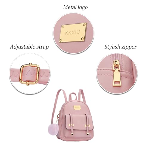 Image of KKXIU Girls Small Backpack Purse Vegan Leather Mini Bookbag for Women Cute Teen Pompom Daypack