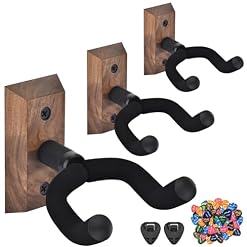 MOREYES Guitar Wall Mount 3 Pack with 40Pcs Guitar Picks, Black Walnut Wood Guitar Hanger, Rotatable U-Shaped Guitar Wall Hanger, Guitar Hook for Acoustic Guitar, Electric Guitar, Bass, Black - Les Beatles, Paul McCartney, John Lennon, RIngo Starr, George Harrison