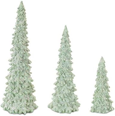 Tree Festive Green 12 inch Resin Stone Christmas Holiday Figurines Set of 3
