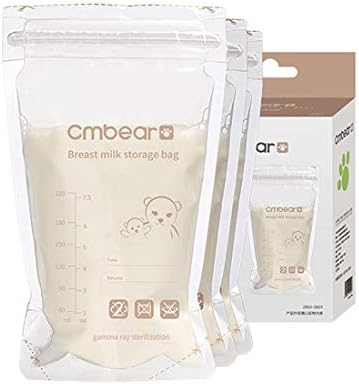 cmbear Breast Milk Storage Bags, Ready to Use, Milk Storage Bags for Breastfeeding, Self-Standing Bag, Space-Saving Flat Profile, Hygienically Pre-Sealed (50+10 Pieces)