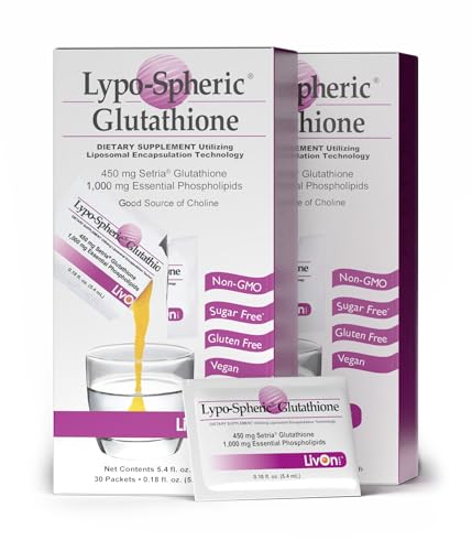 Lypo&ndash;Spheric Glutathione - 2 Cartons (60 Packets) &ndash; 450 mg Glutathione Per Packet &ndash; Liposome Encapsulated for Improved Absorption&ndash; Professionally Formulated, 100% Non&ndash;GMO