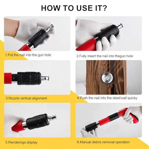 Image of SONEE Concrete Nail Gun Kit, 5 Speed Adjustable Manual Nail Gun for Concrete, Woodworking Decoration Nailer Gun, Wall Fastening Tool (Red)