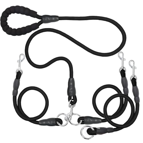Heavy Duty 3 Dog Leash for Small Dogs No Tangle Detachable 360° Swivel Device with Padded Handle for Two-Three Pets
