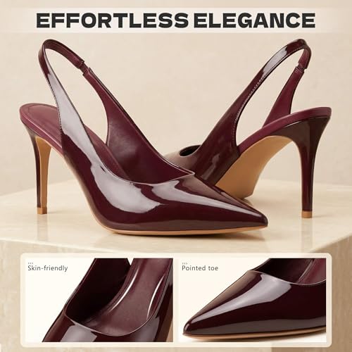 Image of heelchic Slingback Heels for Women Pointed Toe Stiletto Heel Closed Toe Pumps Slip on High Heels 2.95 inch Dress Pumps