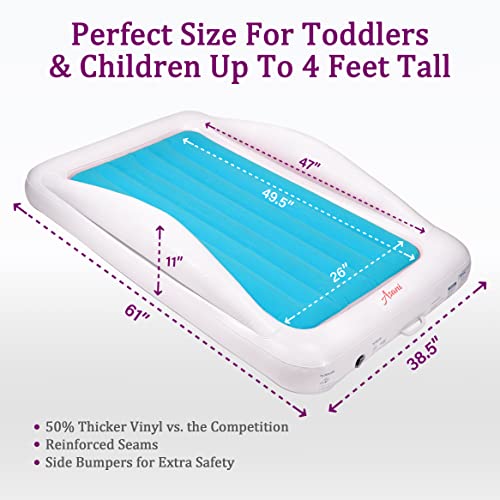 Inflatable Toddler Travel Bed With Electric Pump, Leakproof Air Mattress W/Reinforced Protective Bumpers, Includes Carry Case And Pillow, Fits Kids Up To 4Ft, For Camping & Sleepovers (Blue) #TOP5