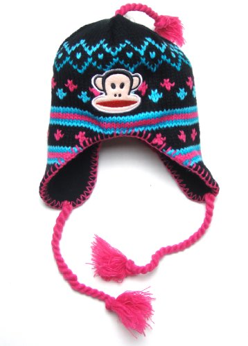 Paul Frank Julius Monkey Puruvian Knitted Beanie Hat for Girls (Kids) - Black