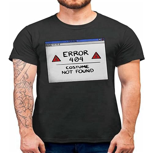 QINGXIANG Error 404 Costume Not Found Halloween Mens T Shirt 100% Cotton Fancy Dress Party Simple Costume Black L