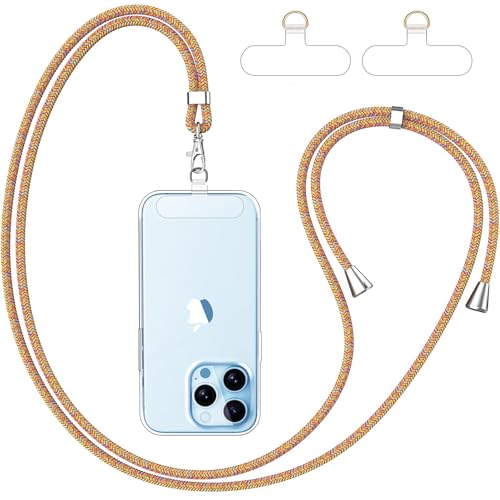 caslord Cordon Telephone Portable, avec 2 Patchs Transparent Durables, Lanière de Téléphone Portable 1,6m Adjustable, Collier Compatibles avec Tous Les...