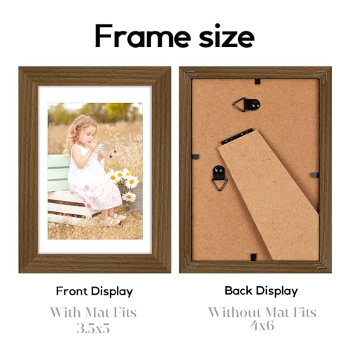 Image of 6 Pack 4x6 Frames, Mat for 3.5x5 Photos, Shatter HD Plexiglass | Removable mat fits two photo sizes, slim frame with stand for horizontal & vertical tabletop & wall mount