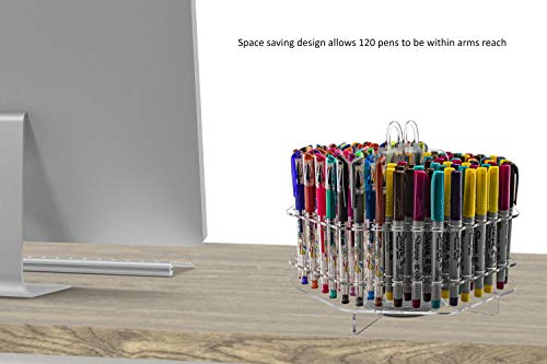 Marketing Holders 120 Slot Pen Holder Rotating Marker Paint Brushes Makeup Organizer Desktop Counter Lip Eye Liner Tabletop Holder Display Office Home Storage Clear #TOP4