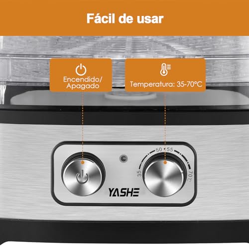 Miniatura 2 de Yashe Ggj-261a Deshidratador De Alimentos, 5 Bandejas Ajustables En Altura, Control De Temperatura 35-70 C, Deshidratador De Frutas Y Verduras De 240 Vatios, Sin Bpa