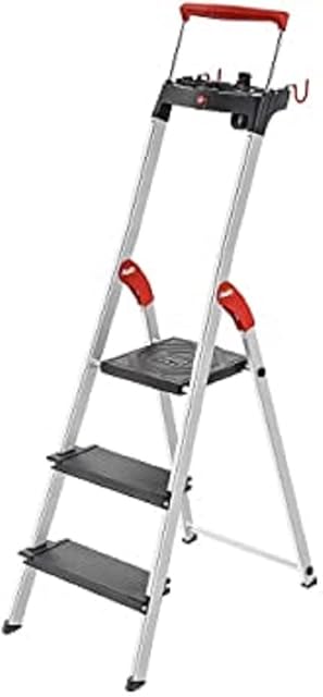 Hailo TopLine L100 8050-307 Aluminium Safety Stepladder with Multifunctional Shell, Safety Holder, Platform Lock and 130 mm Extra-Deep Steps, Black, 8050-307