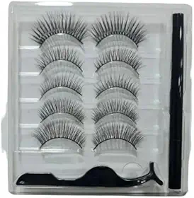 Kit 5 Pares de Cílios Postiços com Delineador Magnético e Pinça, Aplicação Fácil e Durável