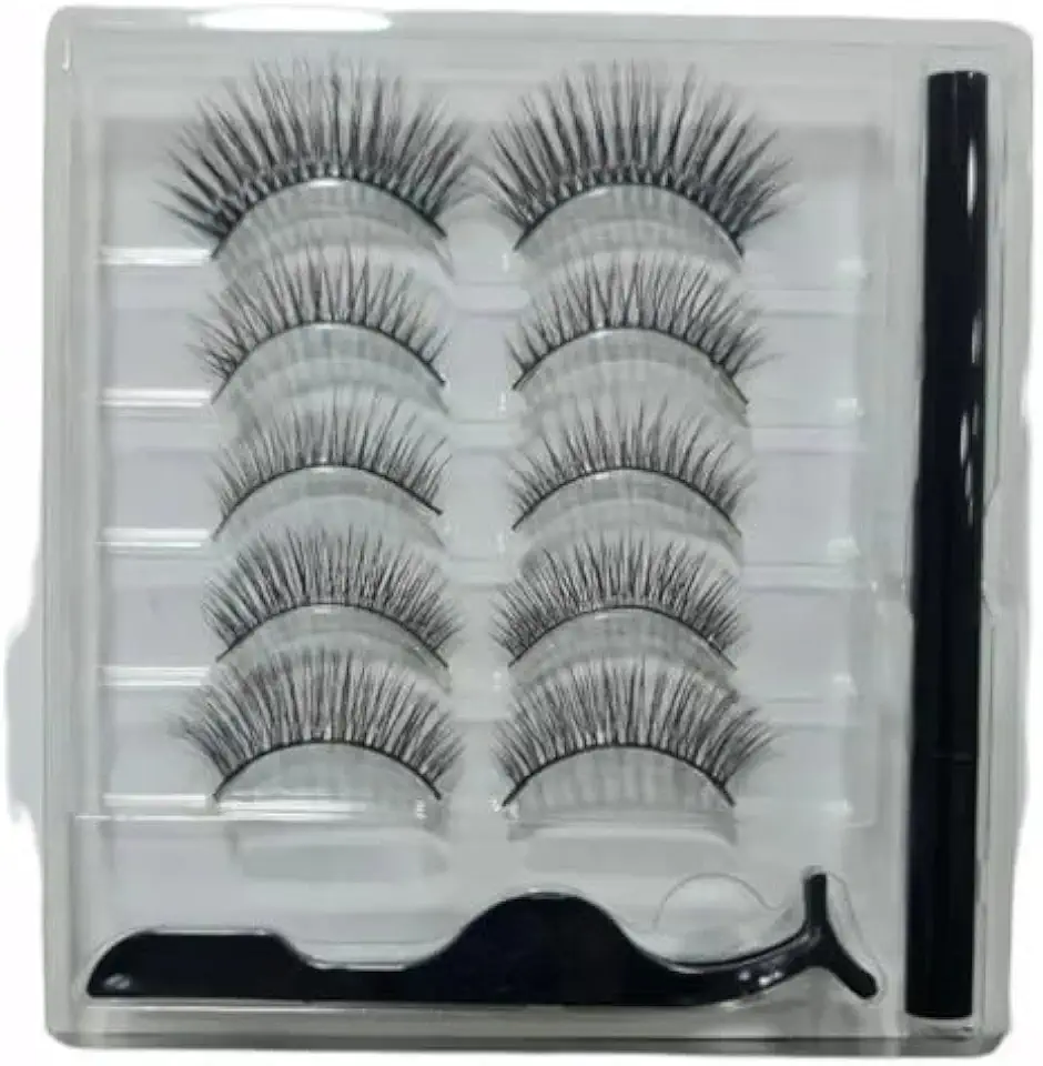 Kit 5 Pares de Cílios Postiços com Delineador Magnético e Pinça, Aplicação Fácil e Durável