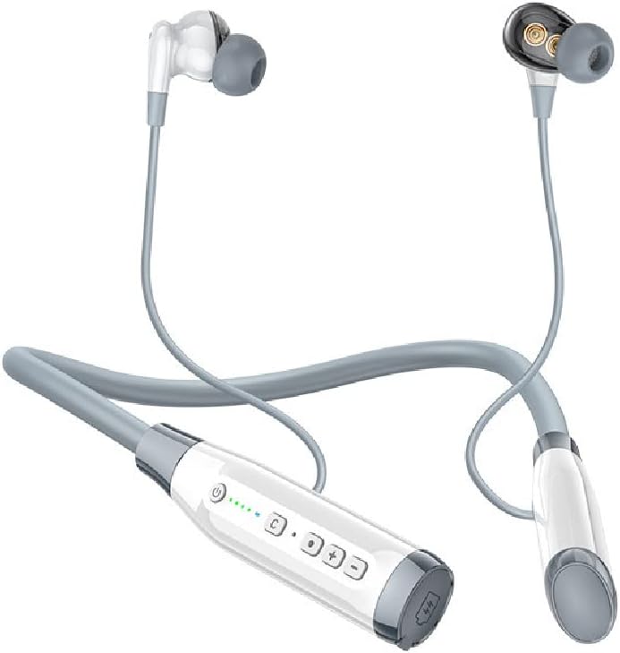 Bluetooth 5.0 Neckband Headphones HiFi Stereo Deep Bass Wireless in-Ear Headphones with Mic, 4 Speakers, 3 Sound Effects, for Running & Workout,White