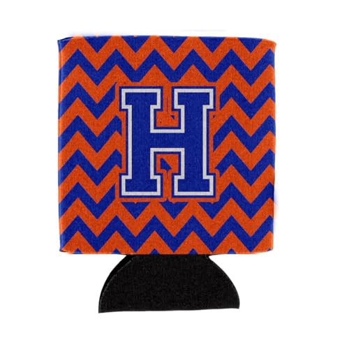 Caroline's Treasures CJ1044-HCC Letter H Chevron Orange and Blue Can or Bottle Hugger Cooler Washable Drink Sleeve Collapsible Beverage Insulated Holder, Can Hugger, Multicolor