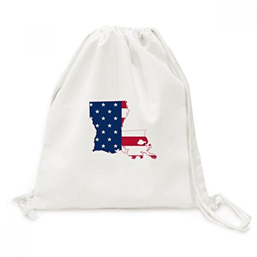 Mochila de lona com cordão, mapa de estrelas e listras da Louisiana EUA, Multicor, One_Size
