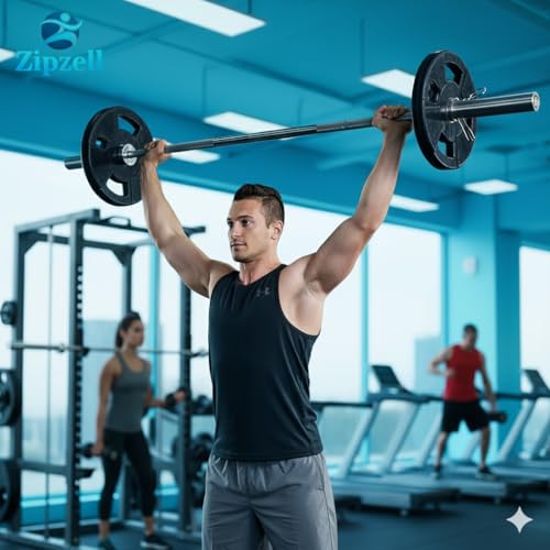 Image of Sports Olympic Barbell Rod, 3 Feet Chrome Finish, 28mm Internal and 50mm Outer Diameter, with PVC Collars for Weightlifting, Powerlifting, Home Gym