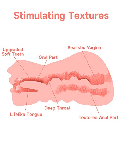 Image of 3 in 1 Pocket Pussy Male Masturbator, Sex Doll with 3D Textured Vagina & Tight Anus & Drying Stick, Adult Sex Toy Male Blowjob Stroker with Real Mouth Tongue for Man Masturbation (Fair Skin)