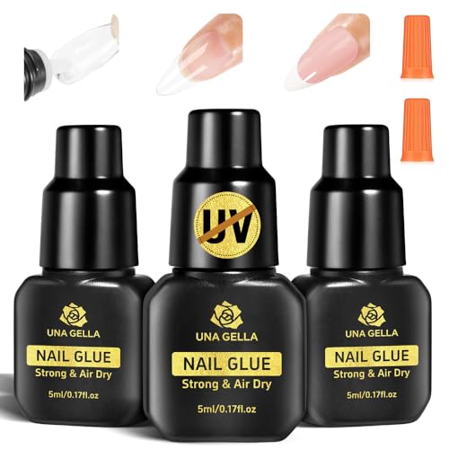 Image of UNA GELLA Fast Drying Super Strong Nail Glue for Press Ons(5ML*3PCS) Acrylic Nails Tips No U /V Light Needed Press On Nail Glue Salon Quality Professional Nail G lue Home DIY with Opener, Drip Use