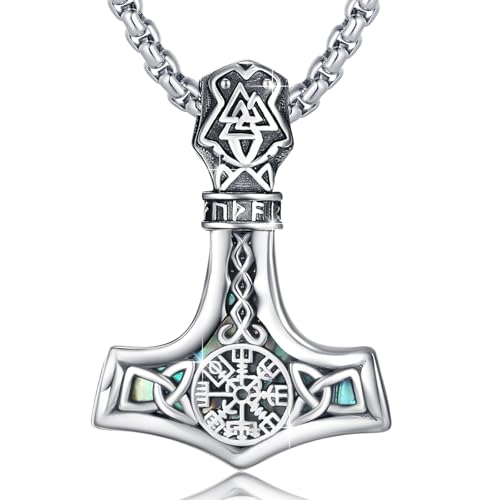 Collier marteau de Thor argent 925 amulette Vegvísir avec chaîne